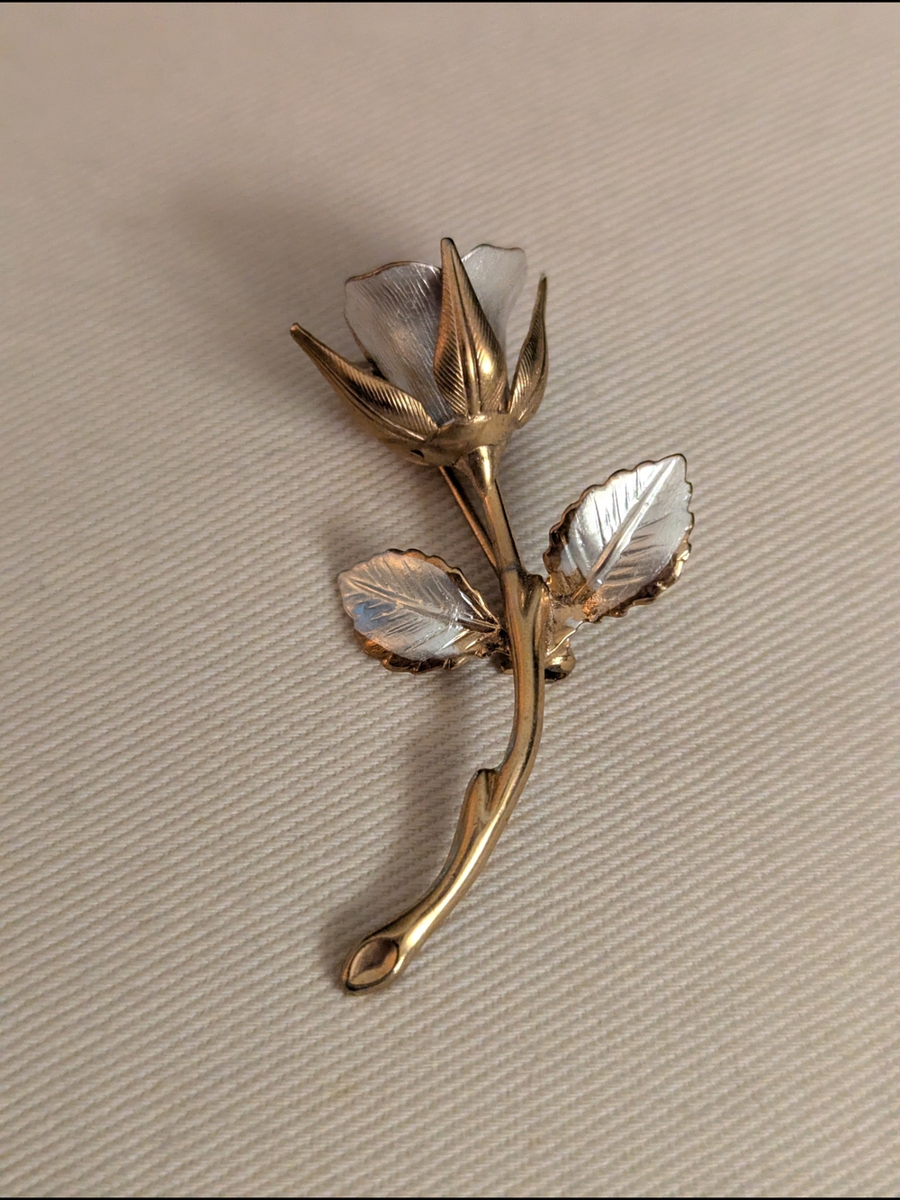 Gold and Silver Rose Brooch - Floral Pin